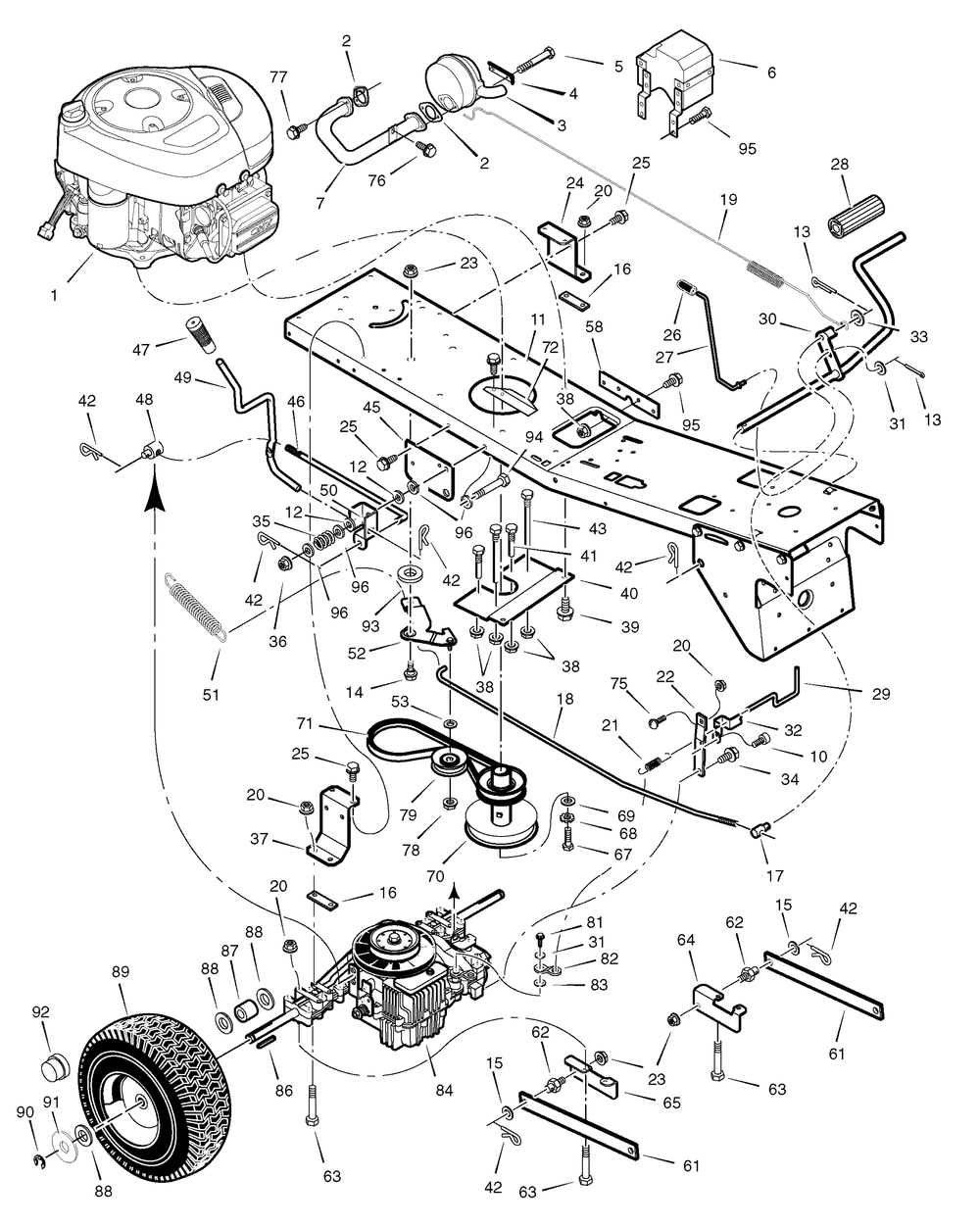 Motion Drive Diagram and Parts List for 309006X00A 2006 Briggs and Stratton Lawn Tractor